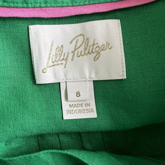 Lilly Pulitzer Rhoda Long Sleeve Popover Dress 100% Linen Green Pintuck Size 8 - Picture 8 of 12